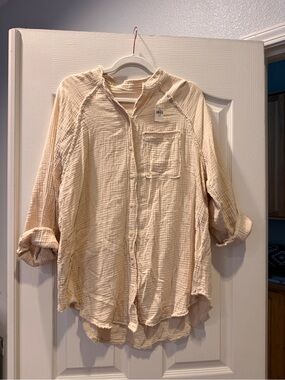 NWT Aerie Oversized XS Light Beige 100% Cotton Button-Up Shirt